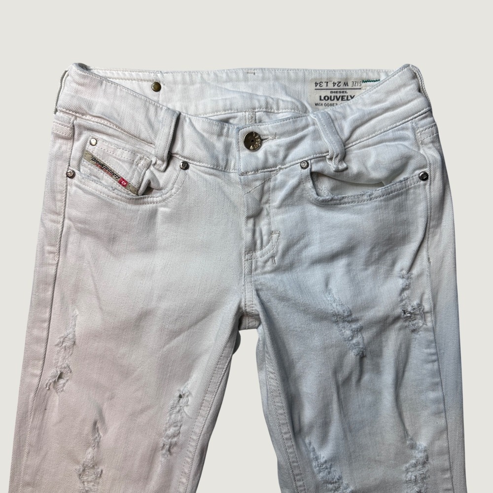 VIntage Diesel Jeans Womens 24 Louvely White Distressed Bootcut Low Rise Italy